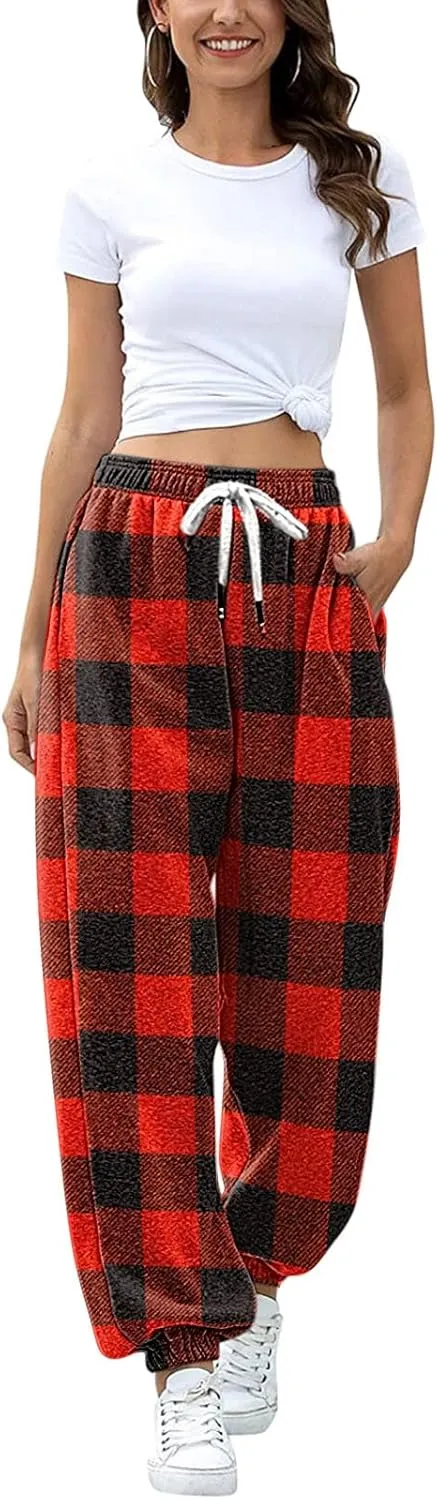 sdbrld Christmas Sweatpants Womens Sherpa Fleece Lined Sweatpants Winter Fashion Xmas Print Drawstring Active Lounge Joggers