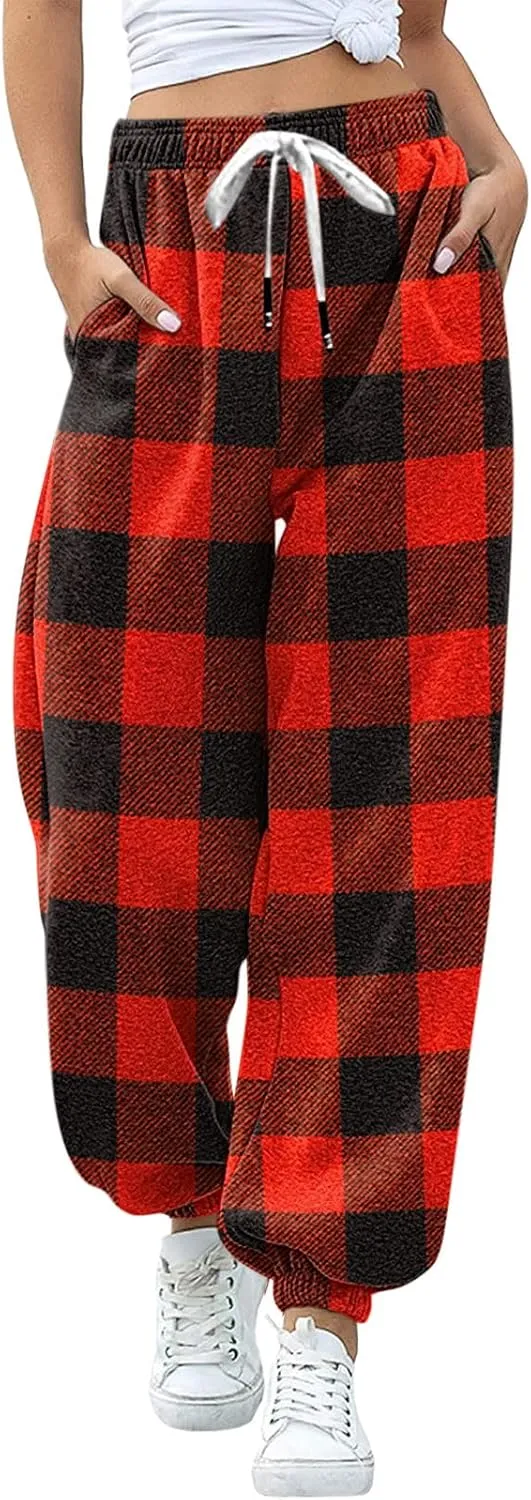 sdbrld Christmas Sweatpants Womens Sherpa Fleece Lined Sweatpants Winter Fashion Xmas Print Drawstring Active Lounge Joggers