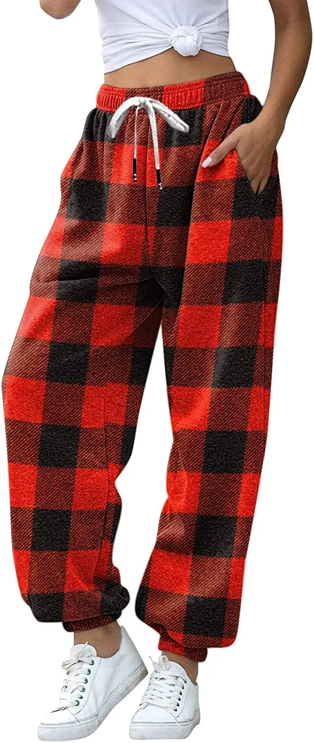 sdbrld Christmas Sweatpants Womens Sherpa Fleece Lined Sweatpants Winter Fashion Xmas Print Drawstring Active Lounge Joggers