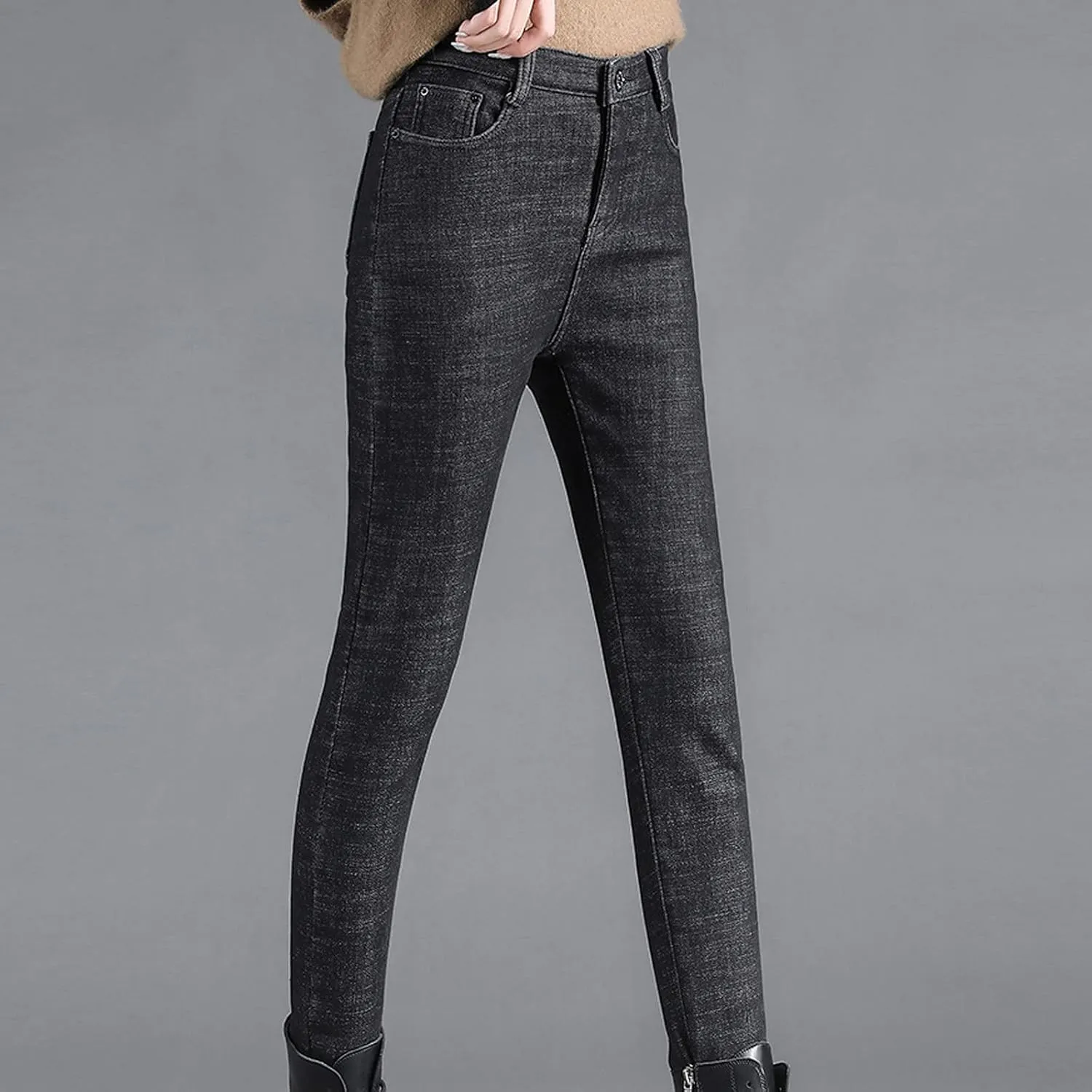 sdbrld Fleece Lined Jeans Women,Womens Fleece Lined Jeans Warm Winter Thermal Jeans Thicken Skinny Stretch Denim Pants Tights