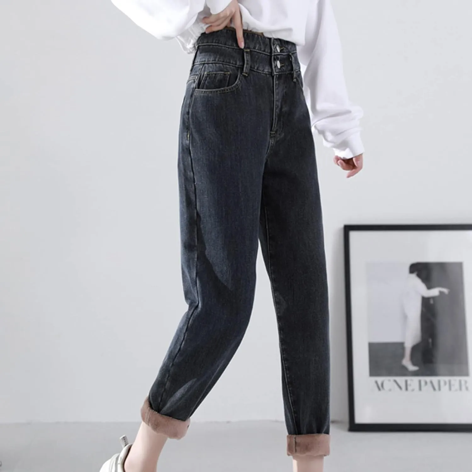 sdbrld Fleece Lined Jeans Women,Womens Fleece Lined Jeans Winter Warm Thermal Jeans Thicken Skinny Stretch Denim Pants Tights