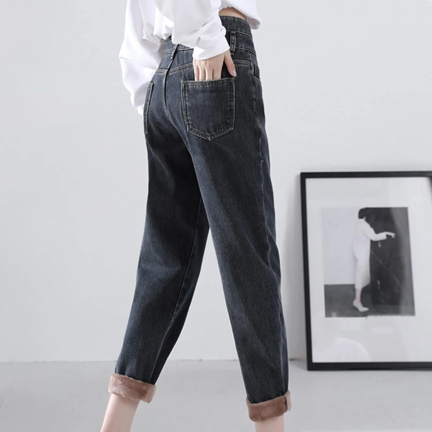 sdbrld Fleece Lined Jeans Women,Womens Fleece Lined Jeans Winter Warm Thermal Jeans Thicken Skinny Stretch Denim Pants Tights