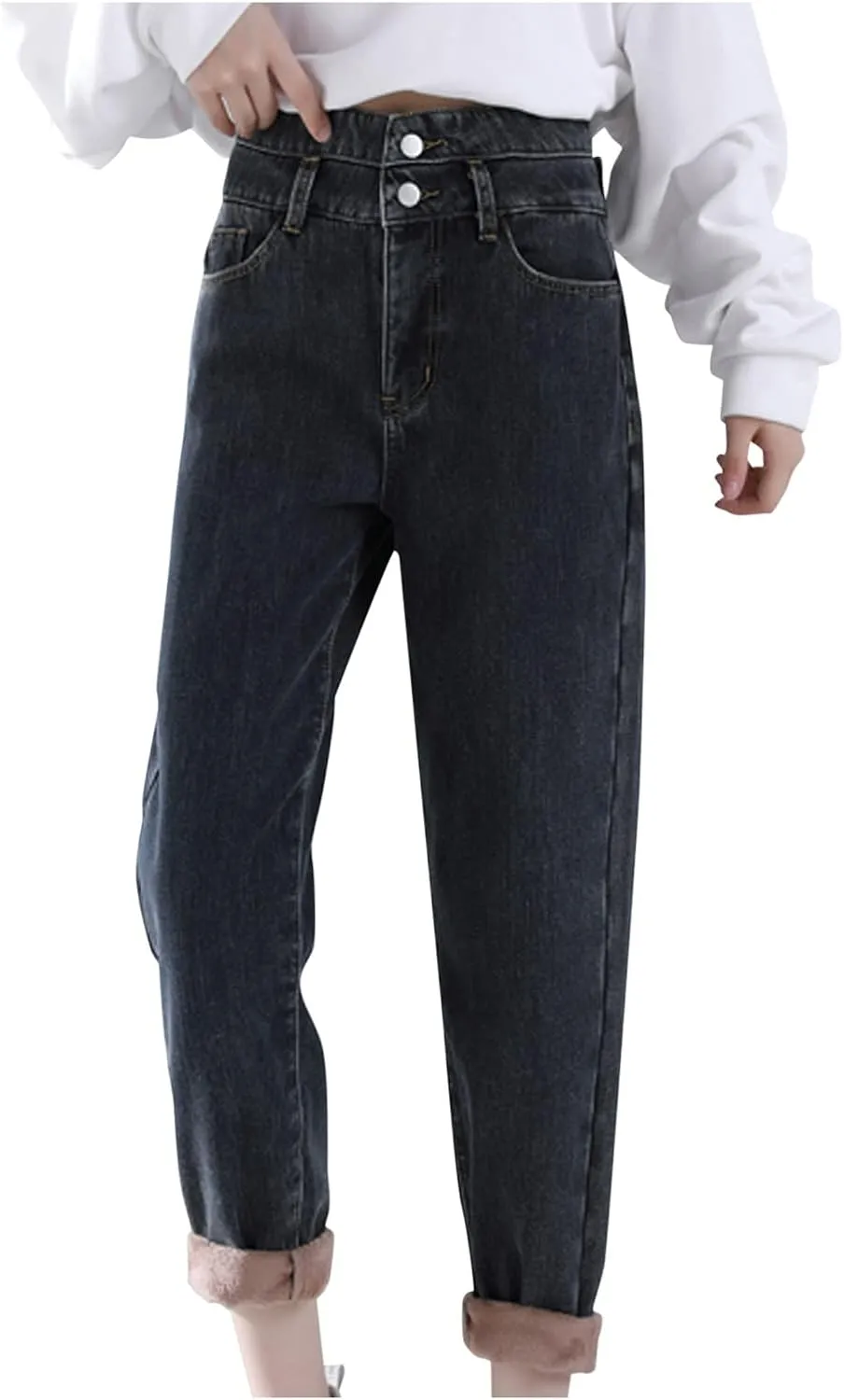 sdbrld Fleece Lined Jeans Women,Womens Fleece Lined Jeans Winter Warm Thermal Jeans Thicken Skinny Stretch Denim Pants Tights