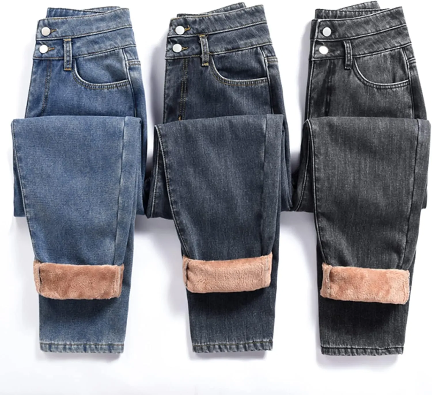 sdbrld Fleece Lined Jeans Women,Womens Fleece Lined Jeans Winter Warm Thermal Jeans Thicken Skinny Stretch Denim Pants Tights