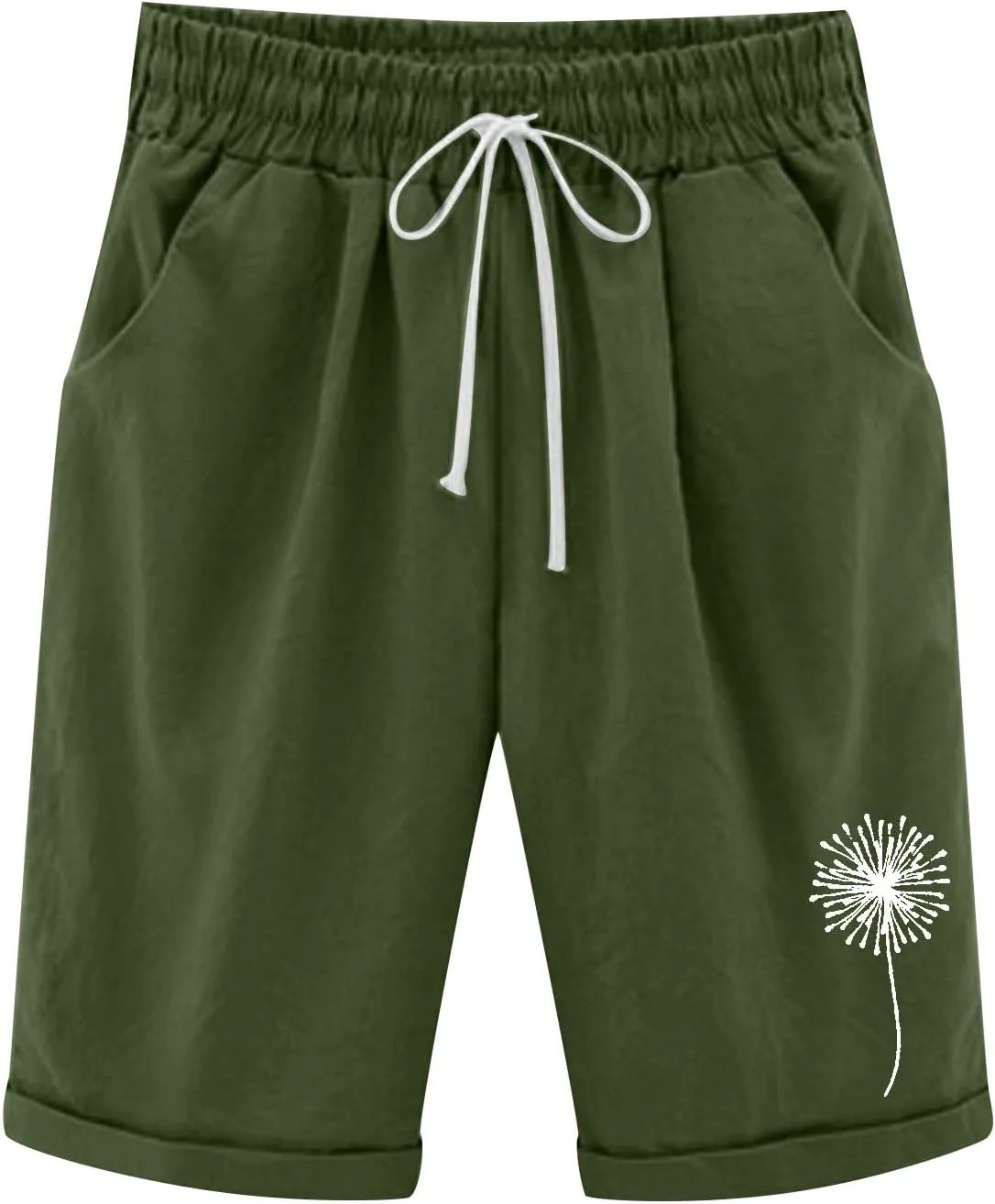 sdbrld Shorts for Women Trendy Knee-Length Bermuda Shorts Summer Floral Plus Size Beach Long Shorts Elastic Waist Drawstring