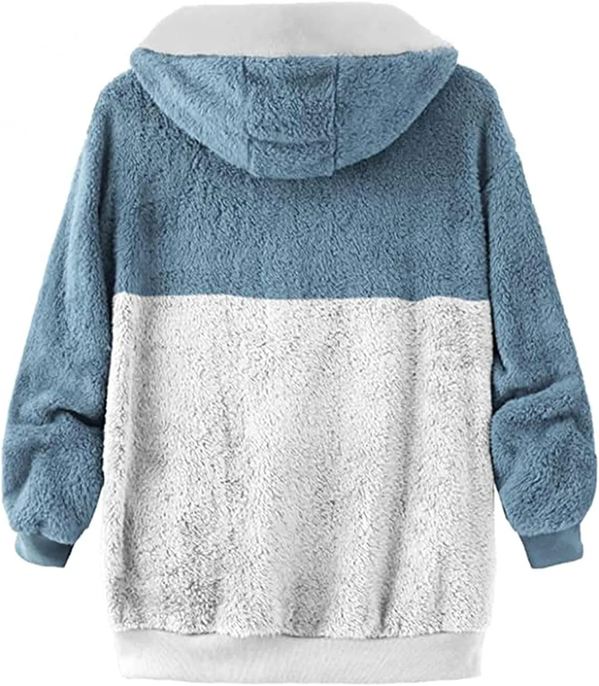 SEAOPEN Fuzzy Fleece Jacket Women Full Zip Plush Hooded Jackets Fashion Color Block Sherpa Jacket Winter Coats Outerwear