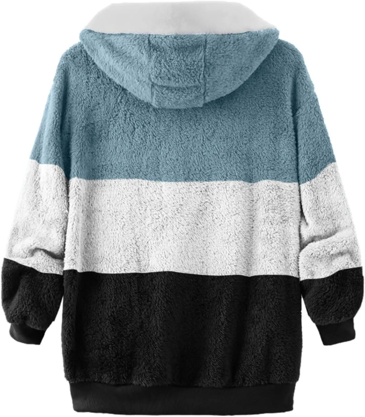 SEAOPEN Fuzzy Fleece Jacket Women Full Zip Plush Hooded Jackets Fashion Color Block Sherpa Jacket Winter Coats Outerwear
