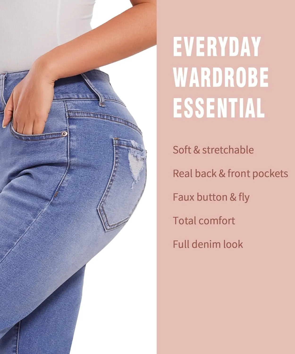 SEASUM Women's High Waisted Jeans Stretch Raw Hem Straight Leg Denim Pants Cargo Jeans with Pockets