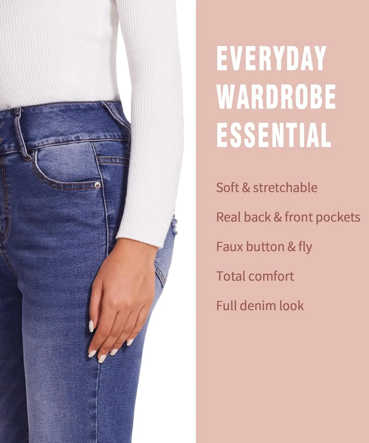 SEASUM Women's High Waisted Jeans Stretch Raw Hem Straight Leg Denim Pants Cargo Jeans with Pockets
