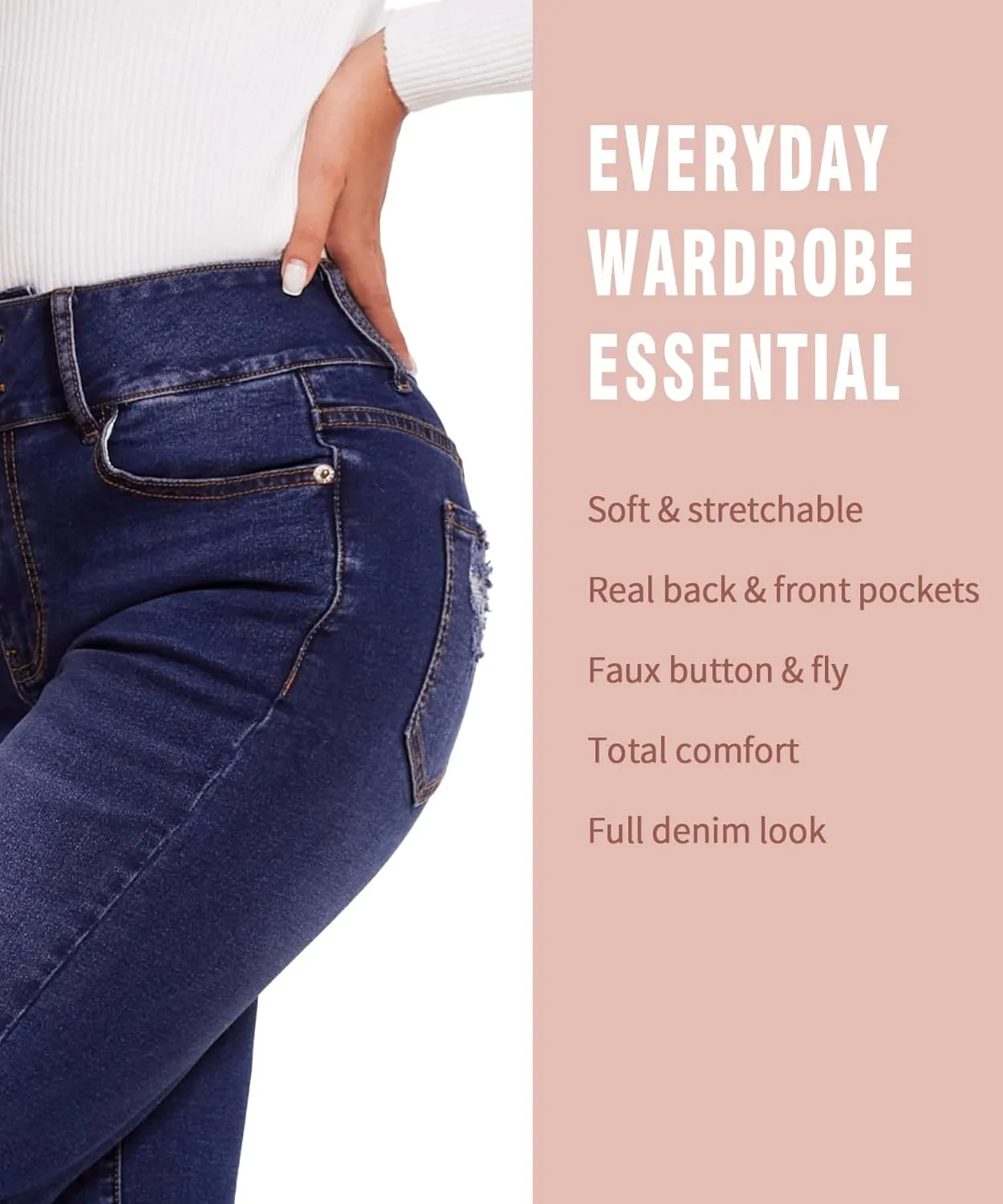 SEASUM Women's High Waisted Jeans Stretch Raw Hem Straight Leg Denim Pants Cargo Jeans with Pockets