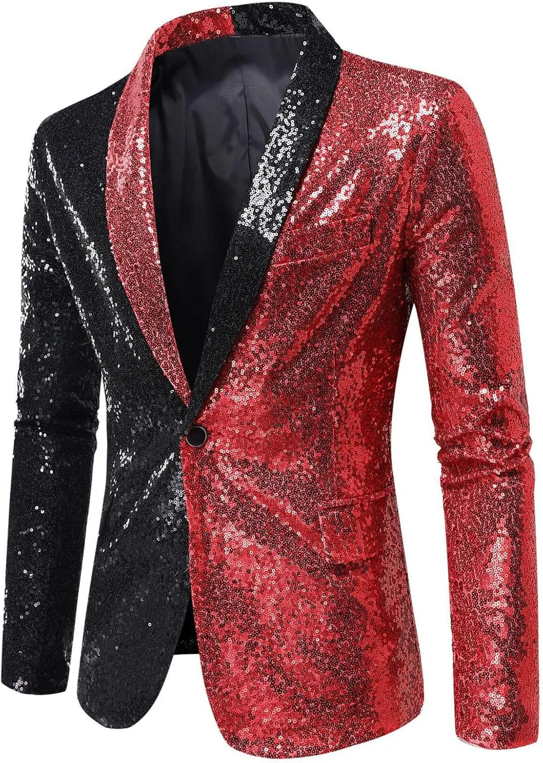 Sequin Blazer for Mens Shawl Lapel Party Disco Shiny Color Block Sports Coats Elegant Slim Fit Party Dress Jacket