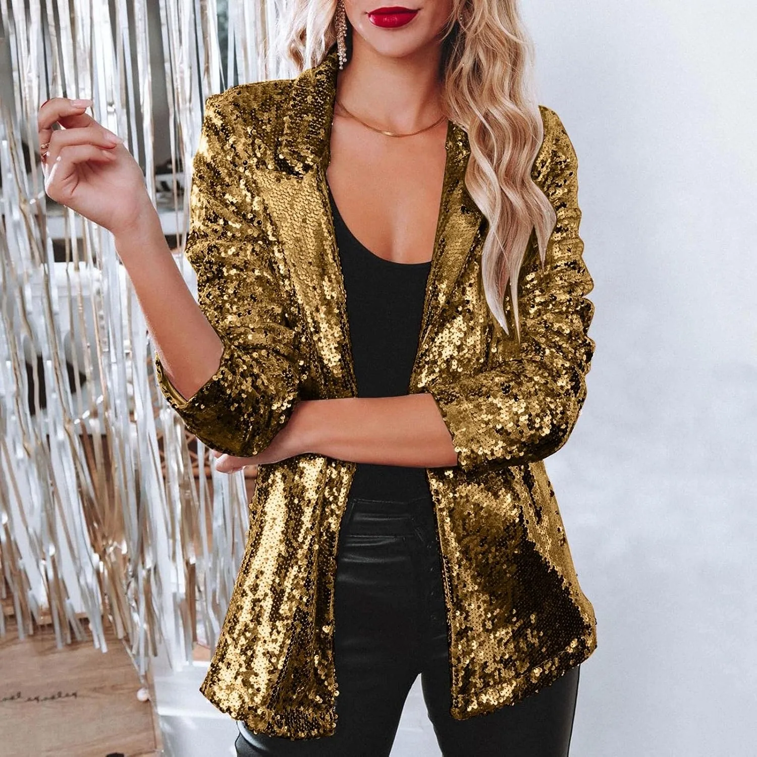 Sequin Blazers for Women 2025 Carnival Party Shiny Suit Jacket Business Casual Long Sleeve Glitter Cardigan Jackets