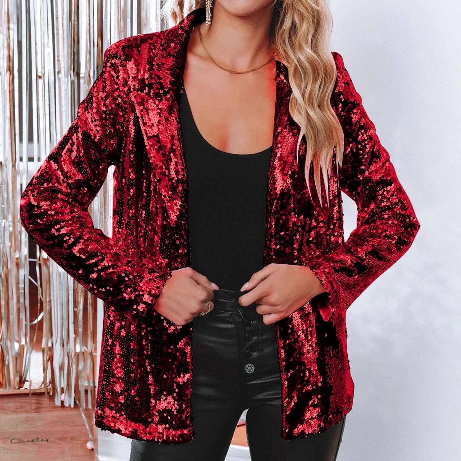 Sequin Blazers for Women Sparkly Party Long Sleeve Suit Jacket Open Front Glitter Blazer 2025 Shiny Cardigan Jackets