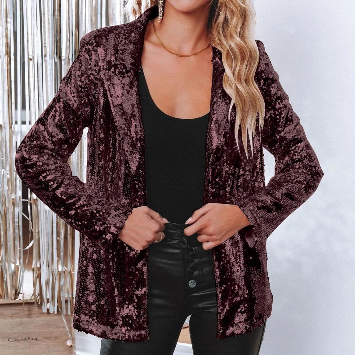 Sequin Blazers for Women Sparkly Party Long Sleeve Suit Jacket Open Front Glitter Blazer 2025 Shiny Cardigan Jackets
