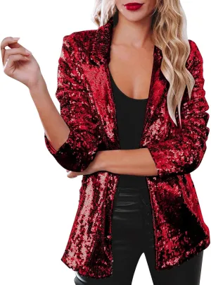Sequin Blazers for Women Sparkly Party Long Sleeve Suit Jacket Open Front Glitter Blazer 2025 Shiny Cardigan Jackets