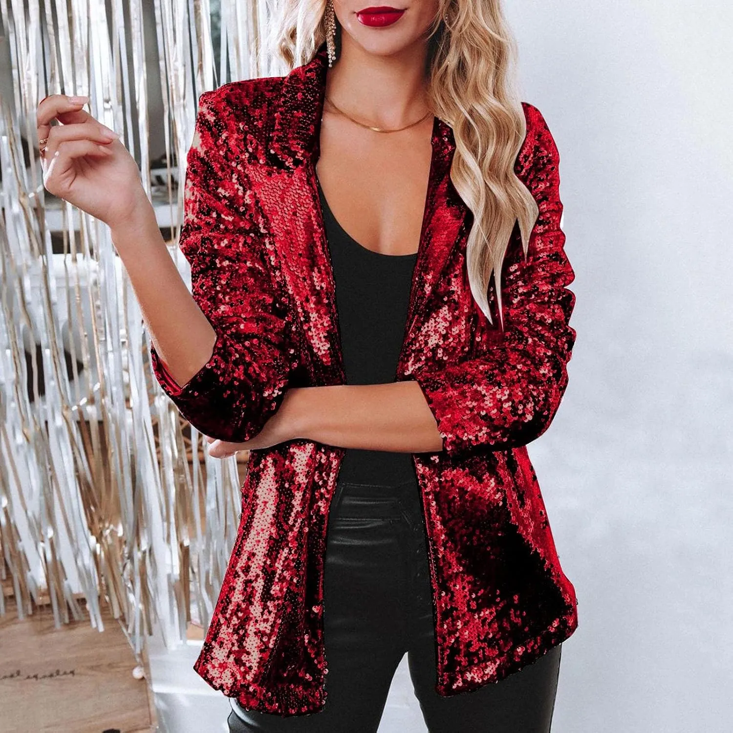 Sequin Blazers for Women Sparkly Party Long Sleeve Suit Jacket Open Front Glitter Blazer 2025 Shiny Cardigan Jackets