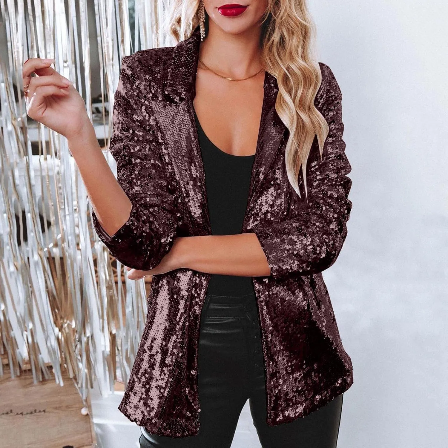 Sequin Blazers for Women Sparkly Party Long Sleeve Suit Jacket Open Front Glitter Blazer 2025 Shiny Cardigan Jackets