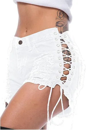 Sexy Jean Shorts Womens High Waisted Butt-Lifting Fringed Denim Short Lace Up Stretch Casual Party Mini Hot Pants