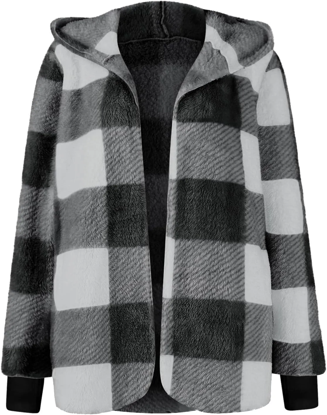 Shackets for Women Fall Zip Up Fuzzy Plaid Jacket Plus Size Casual Warm Winter Fleece Long Hoodie Coat with Pockets