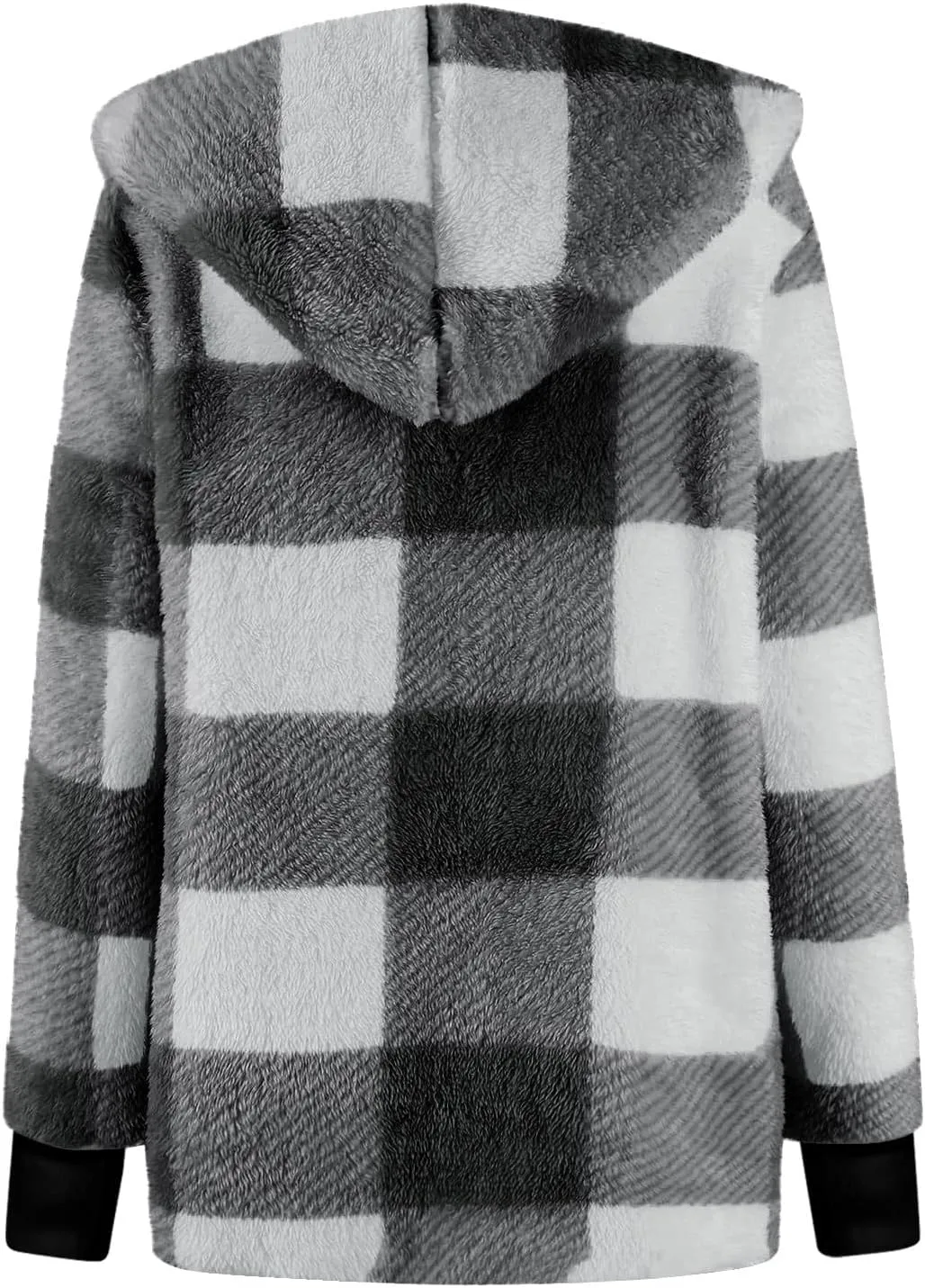 Shackets for Women Fall Zip Up Fuzzy Plaid Jacket Plus Size Casual Warm Winter Fleece Long Hoodie Coat with Pockets