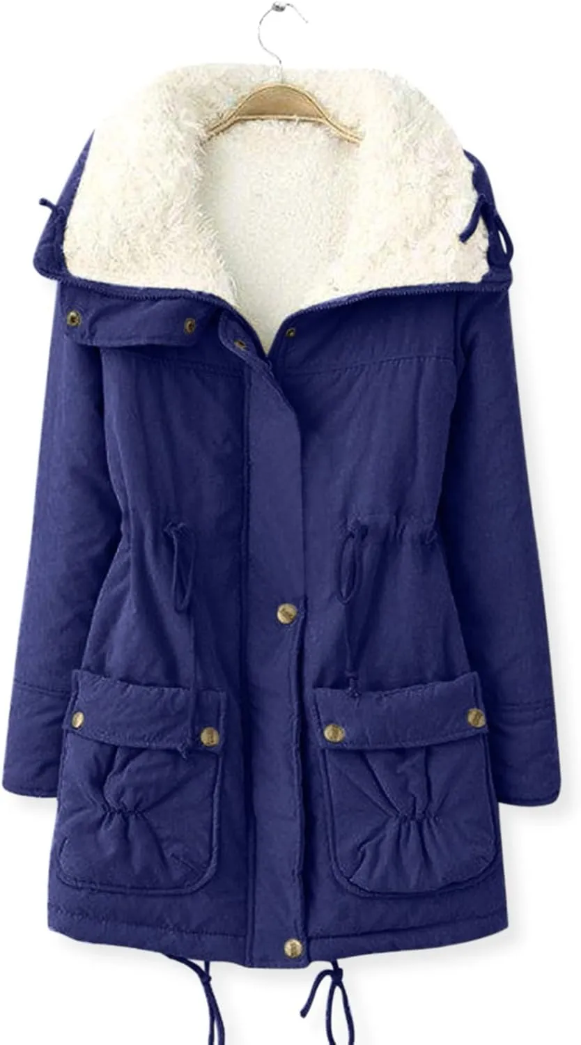 SHAOBGE Lined Winter Jacket Women Women's Warm Plus Fleece Workwear Jacket Solid Jacket Hooded Jackets Long Sleeve Tops S