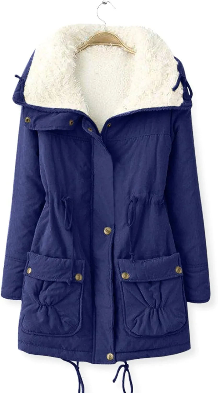 SHAOBGE Lined Winter Jacket Women Women's Warm Plus Fleece Workwear Jacket Solid Jacket Hooded Jackets Long Sleeve Tops S