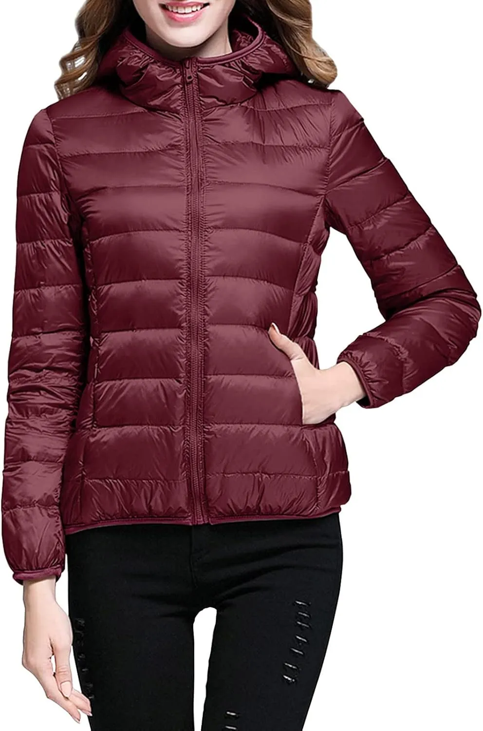 SHAOBGE Packable Puffer Jacket Women Women Warm Lightweight Jacket Hooded Windproof Winter Coat With Winter