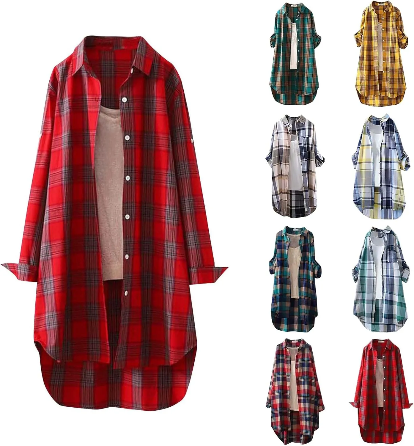 SHAOBGE Plaid Shirts for Women Long Sleeve Work Shirts Open Front Cardigan Fall Outfits for Women 2024 Oversized Cardigan