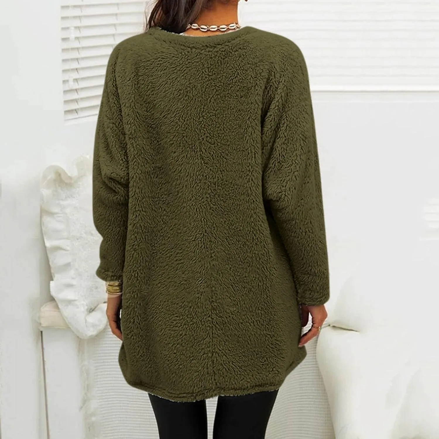 SHAOBGE Womens 2023 Winter Fleece Jacket Sweater Warm Solid Color Outerwear Lightweight Casual Loose Coat with Pockets