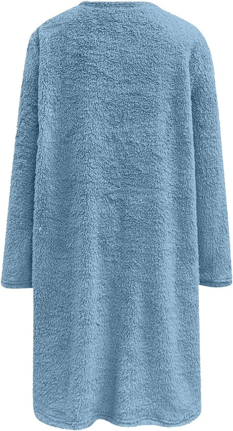SHAOBGE Womens 2023 Winter Fleece Jacket Sweater Warm Solid Color Outerwear Lightweight Casual Loose Coat with Pockets