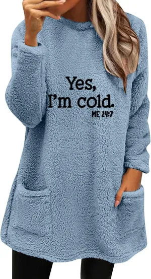 SHAOBGE Womens 2023 Winter Fleece Jacket Sweater Warm Solid Color Outerwear Lightweight Casual Loose Coat with Pockets