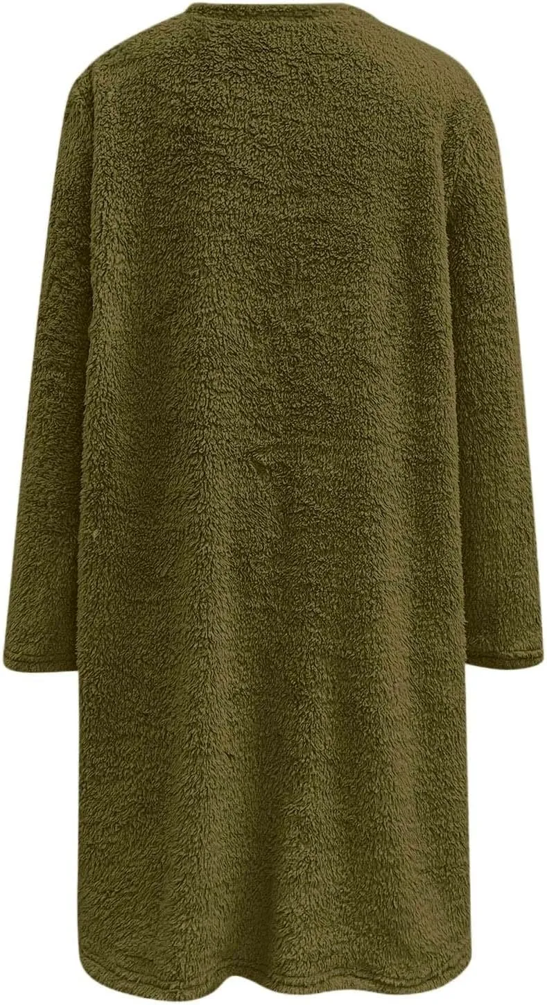 SHAOBGE Womens 2023 Winter Fleece Jacket Sweater Warm Solid Color Outerwear Lightweight Casual Loose Coat with Pockets