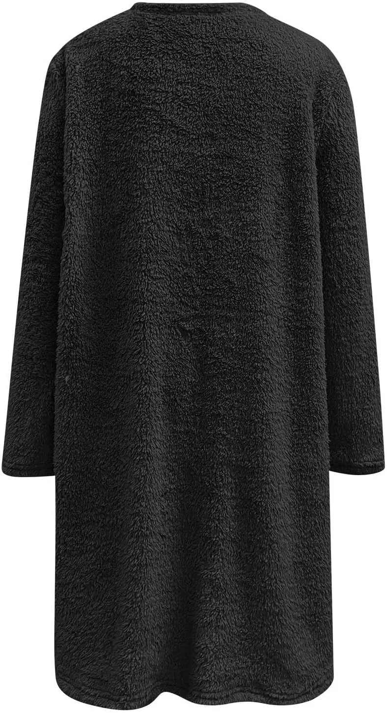 SHAOBGE Womens 2023 Winter Fleece Jacket Sweater Warm Solid Color Outerwear Lightweight Casual Loose Coat with Pockets