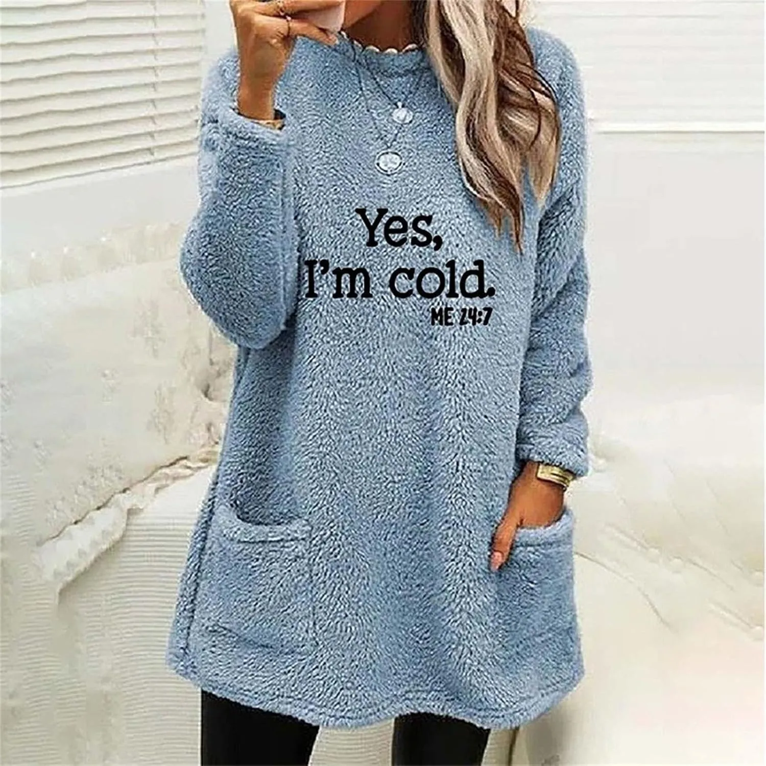 SHAOBGE Womens 2023 Winter Fleece Jacket Sweater Warm Solid Color Outerwear Lightweight Casual Loose Coat with Pockets