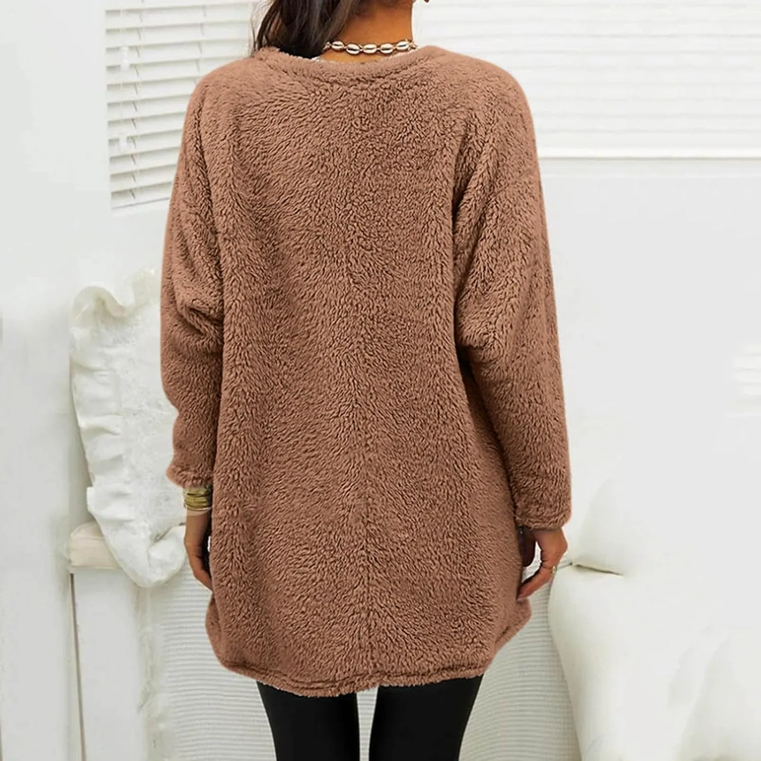 SHAOBGE Womens 2023 Winter Fleece Jacket Sweater Warm Solid Color Outerwear Lightweight Casual Loose Coat with Pockets
