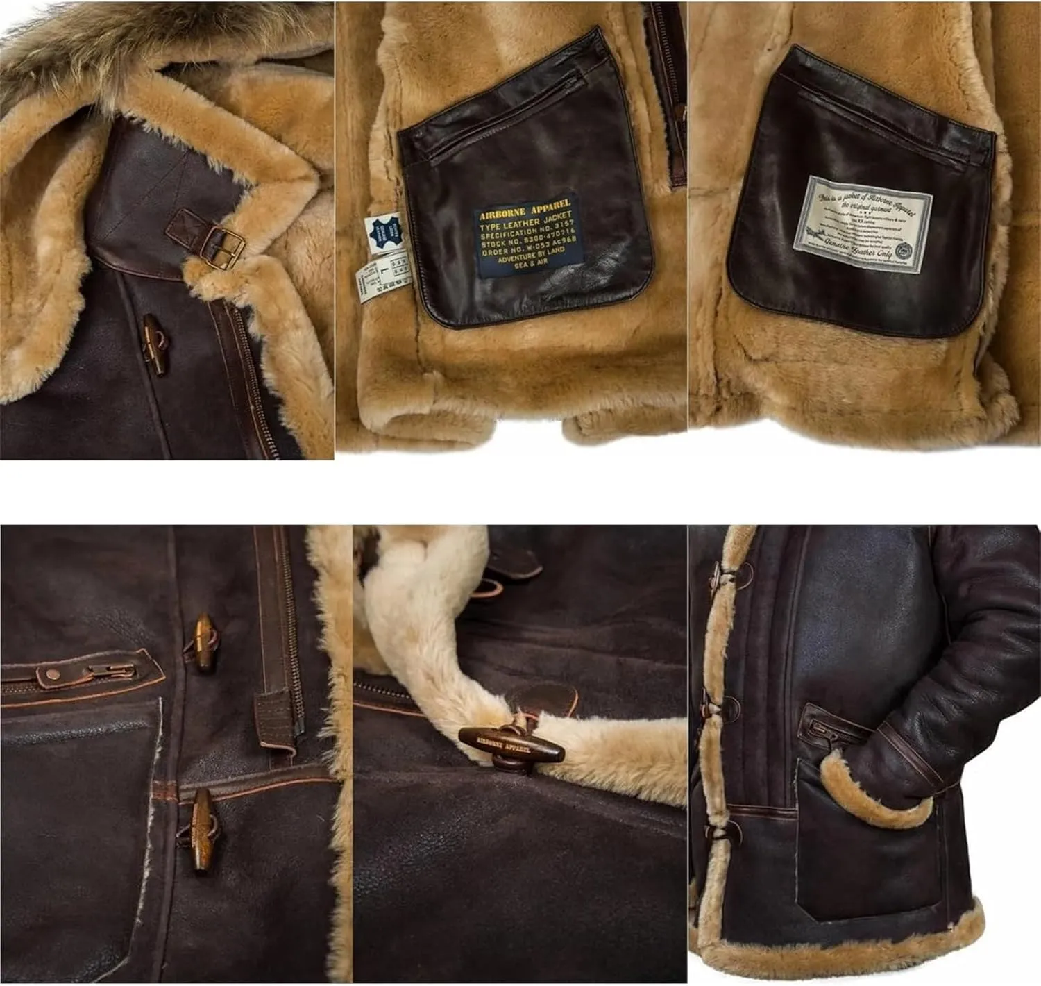 Shearling Jacket Men Vintage Sheepskin Leather Coat Warm Sherpa Fleece Lined Coat Winter Motorcycle Jackets with Hood