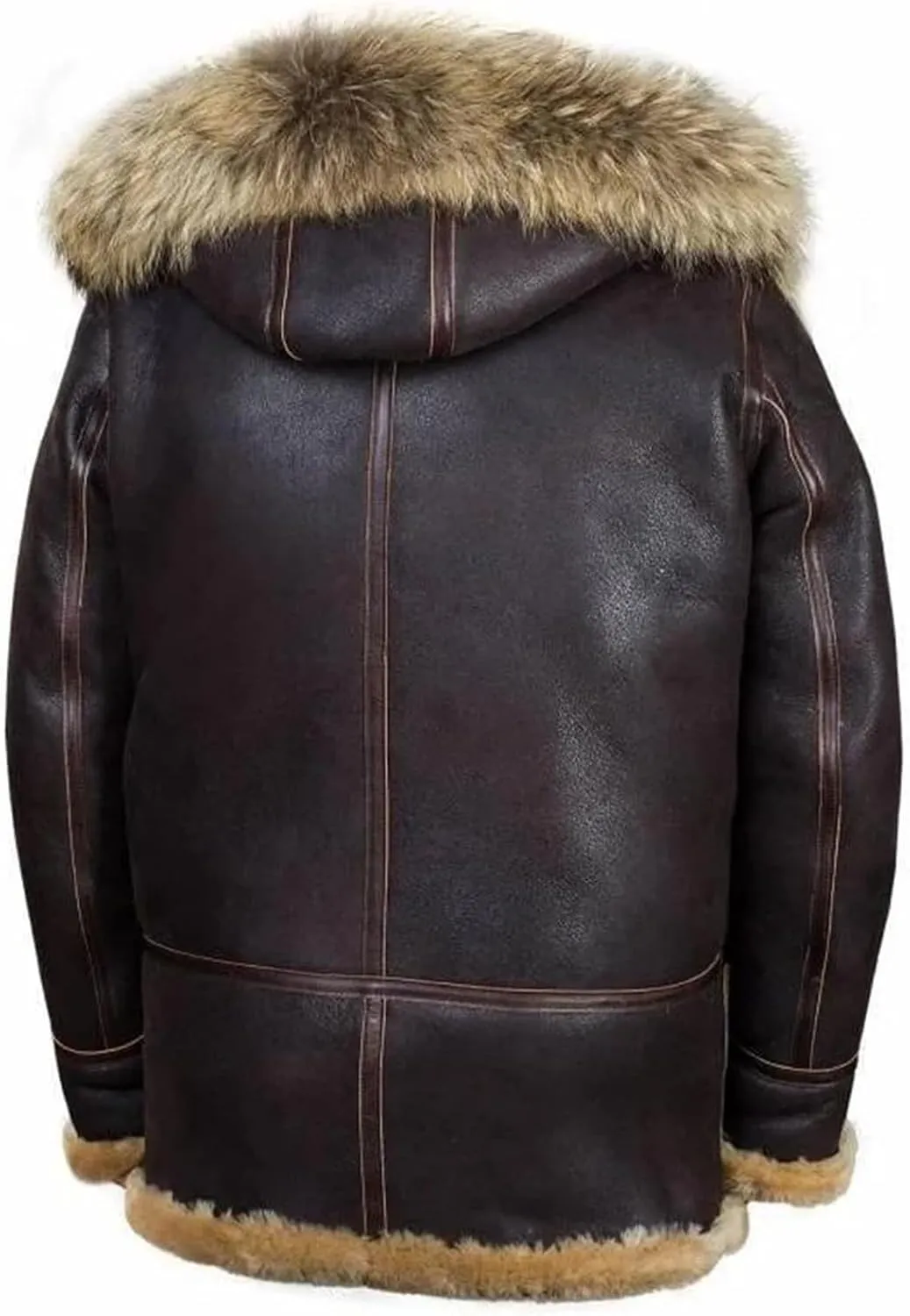 Shearling Jacket Men Vintage Sheepskin Leather Coat Warm Sherpa Fleece Lined Coat Winter Motorcycle Jackets with Hood