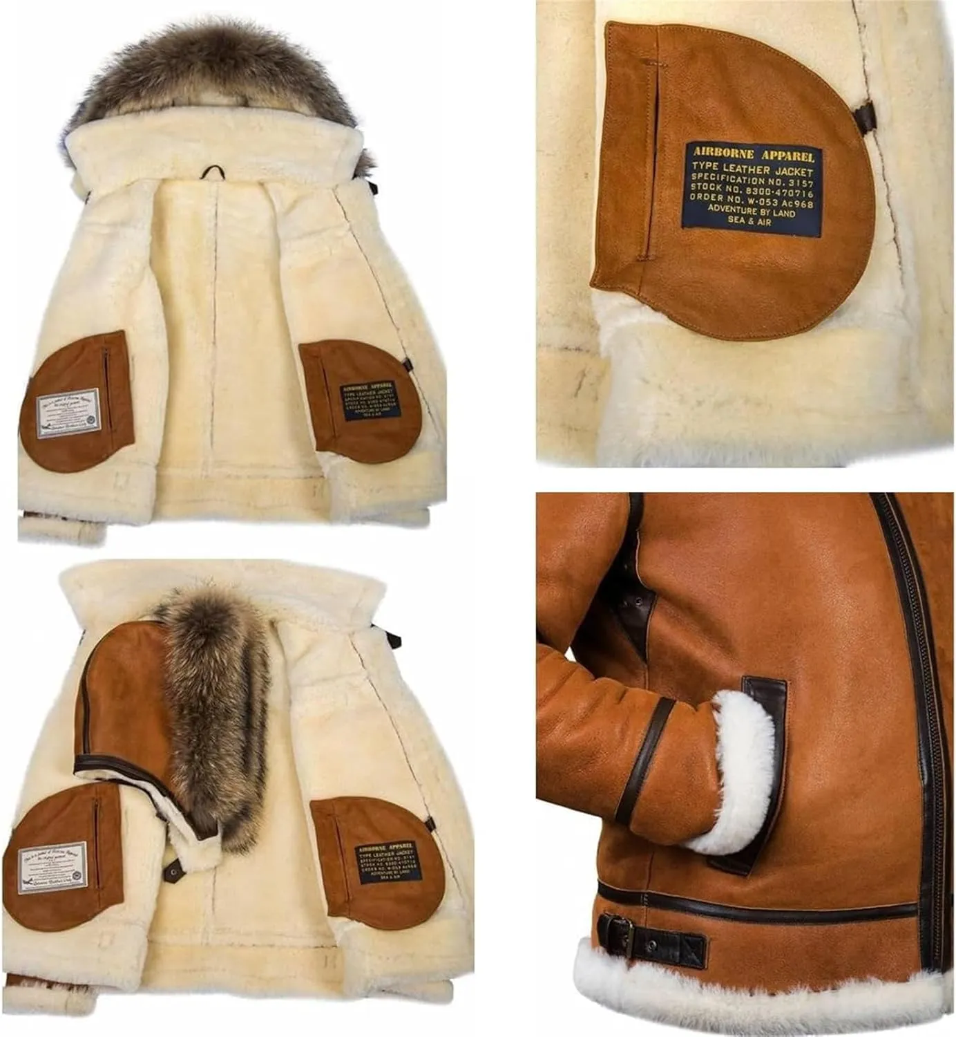 Shearling Jacket Men Vintage Sheepskin Leather Coat Warm Sherpa Fleece Lined Coat Winter Motorcycle Jackets with Hood
