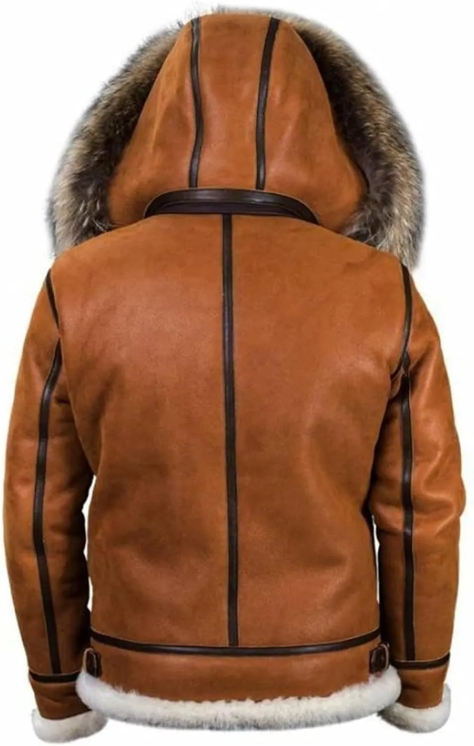Shearling Jacket Men Vintage Sheepskin Leather Coat Warm Sherpa Fleece Lined Coat Winter Motorcycle Jackets with Hood