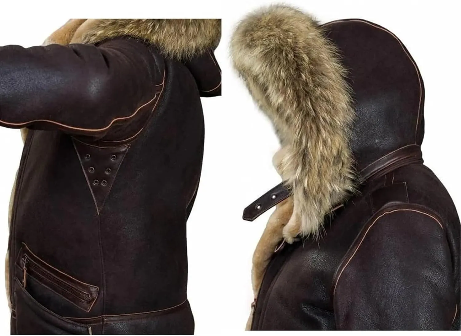 Shearling Jacket Men Vintage Sheepskin Leather Coat Warm Sherpa Fleece Lined Coat Winter Motorcycle Jackets with Hood