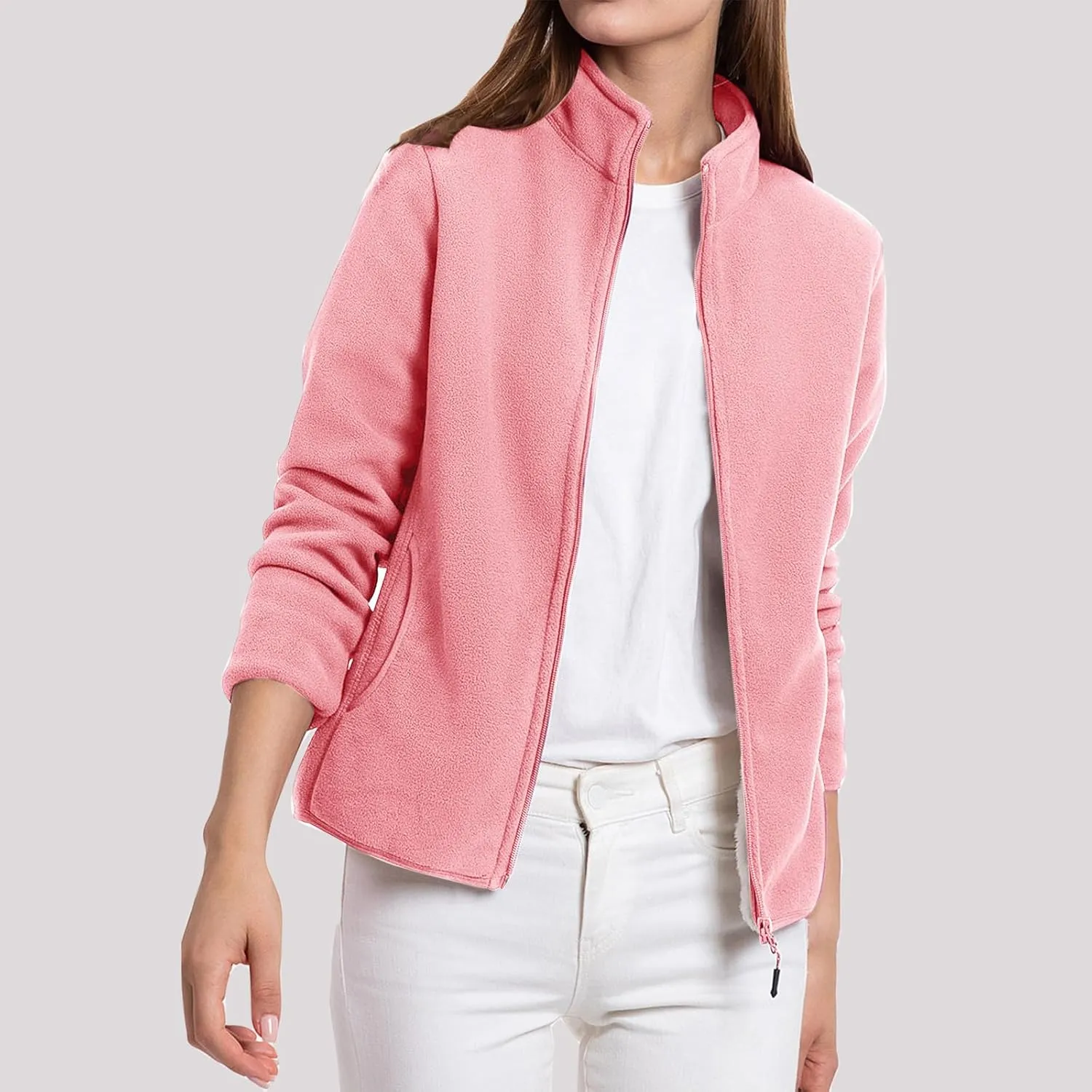 Sherpa Fleece Lined Jackets For Women Teen Girls y2k Clothes Full Zip Up Oversized Sweatshirts With Pockets
