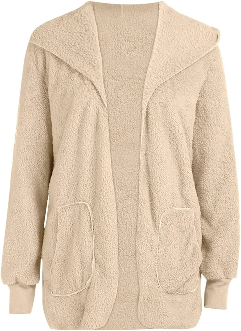 Sherpa Jacket Women Fuzzy Open Front Fleece Lined Jackets Soft Warm Hooded Cardigan Fleece Sweater Winter Coat