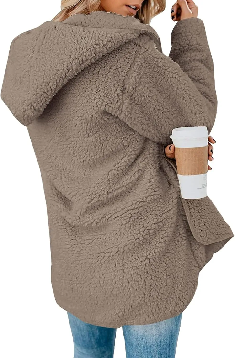 Sherpa Jacket Women Oversized Faux Fur Teddy Coat Fuzzy Long Sleeve Fleece Jacket Hooded Open Front Cardigan