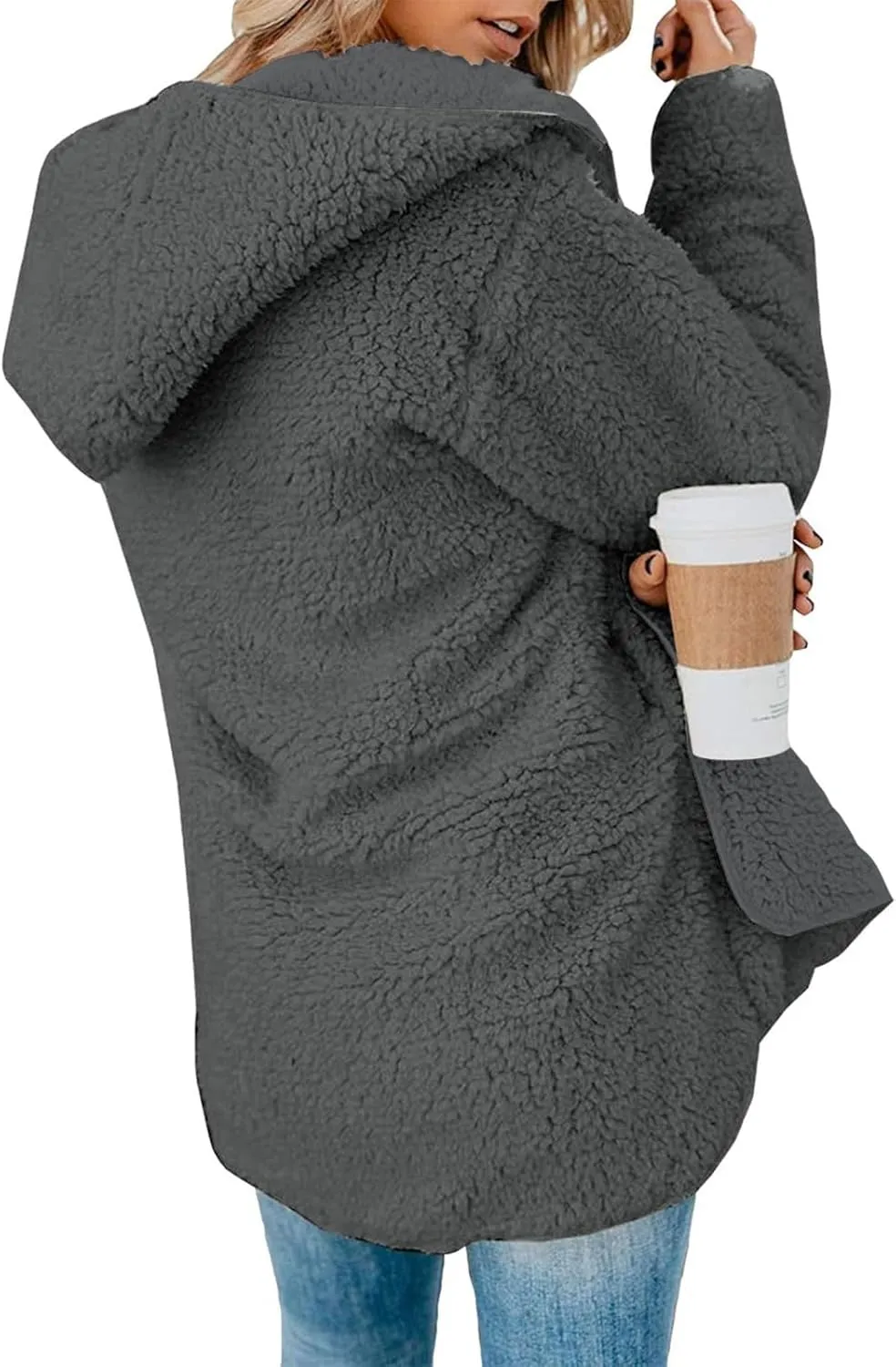 Sherpa Jacket Women Oversized Faux Fur Teddy Coat Fuzzy Long Sleeve Fleece Jacket Hooded Open Front Cardigan