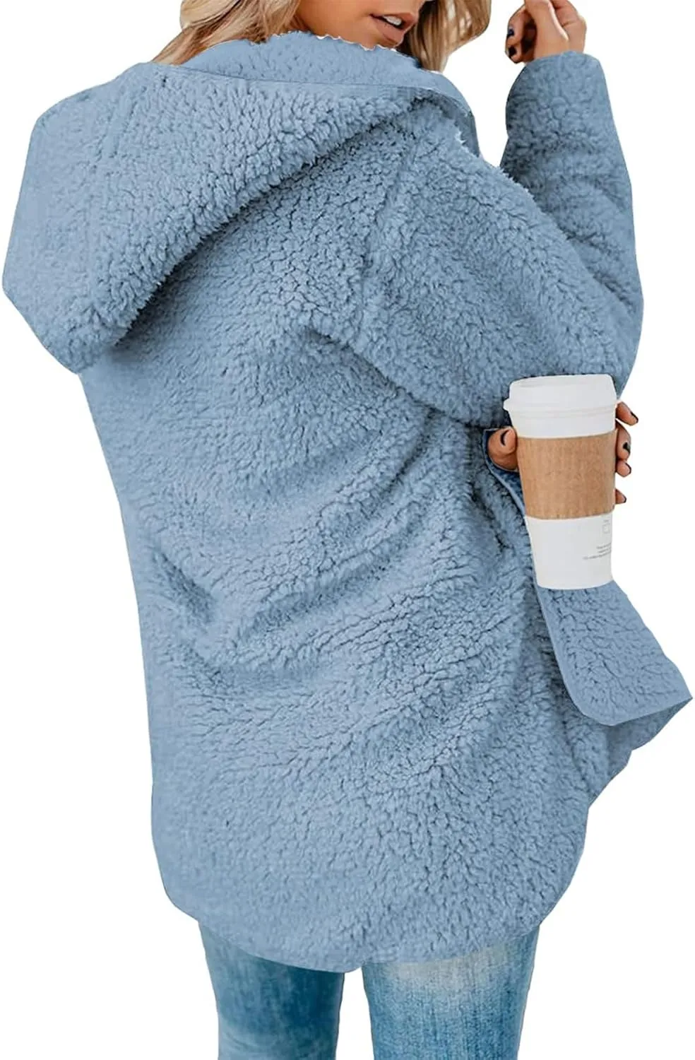 Sherpa Jacket Women Oversized Faux Fur Teddy Coat Fuzzy Long Sleeve Fleece Jacket Hooded Open Front Cardigan