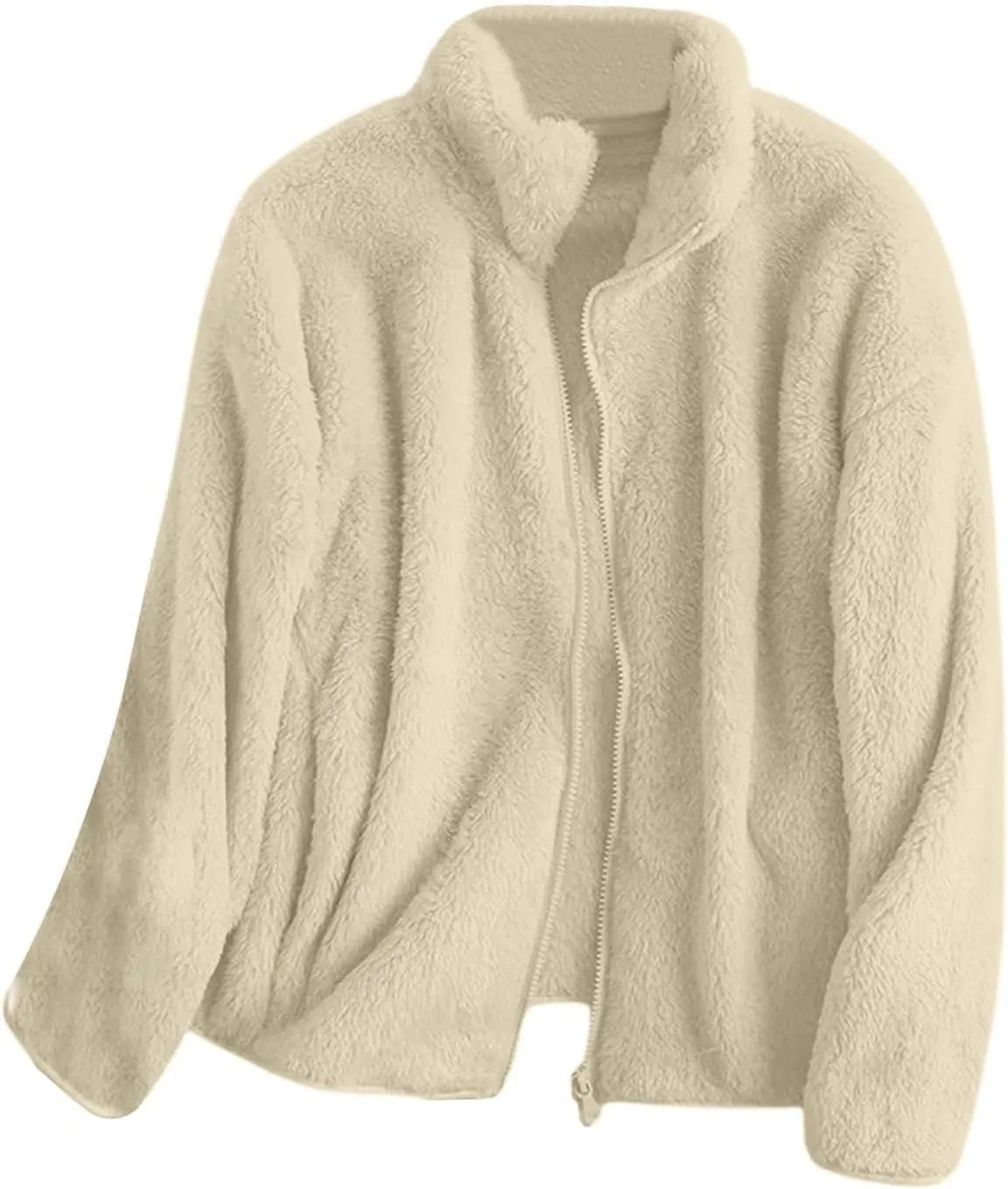Sherpa Jacket Women Solid Color Fuzzy Zip Up Warm Plus Size Fleece Jacket Oversized Faux Fur Coat