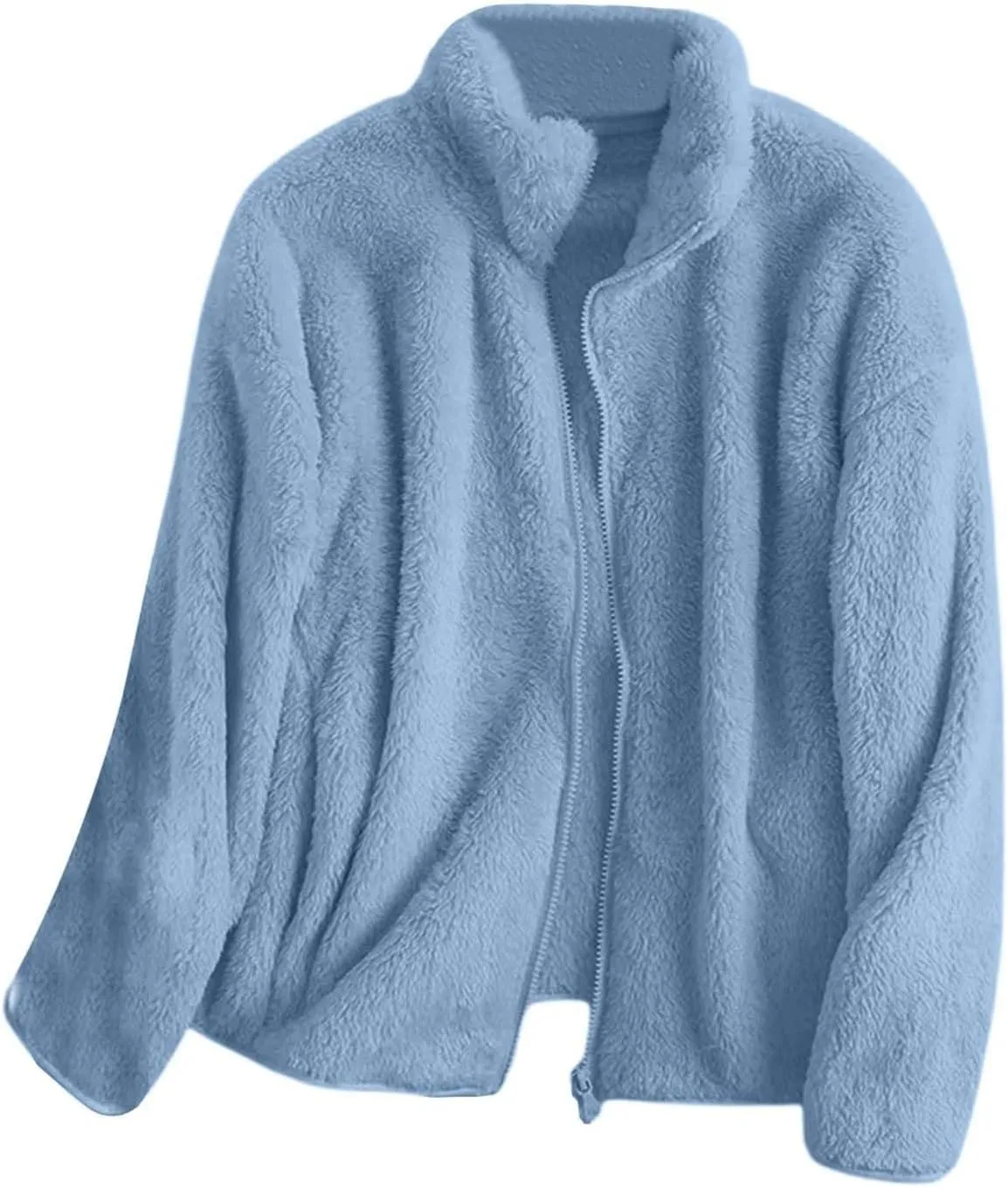 Sherpa Jacket Women Solid Color Fuzzy Zip Up Warm Plus Size Fleece Jacket Oversized Faux Fur Coat
