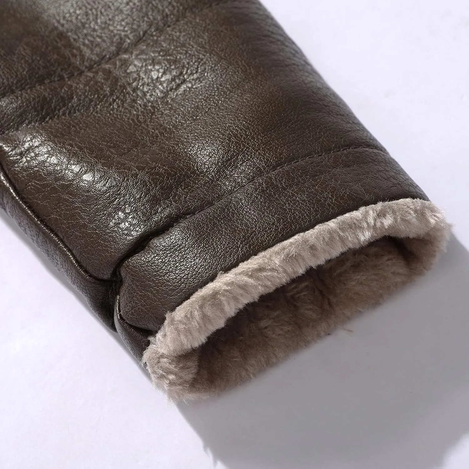 Sherpa Lined Leather Jacket Men Suede Sherpa Shearling Faux Fur Plush Collar Leather Coat Sheepskin Coat Winter Jackets