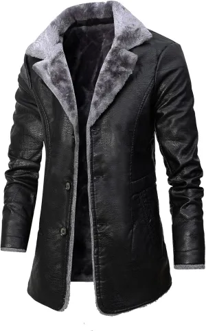 Sherpa Lined Leather Jacket Men Suede Sherpa Shearling Faux Fur Plush Collar Leather Coat Sheepskin Coat Winter Jackets