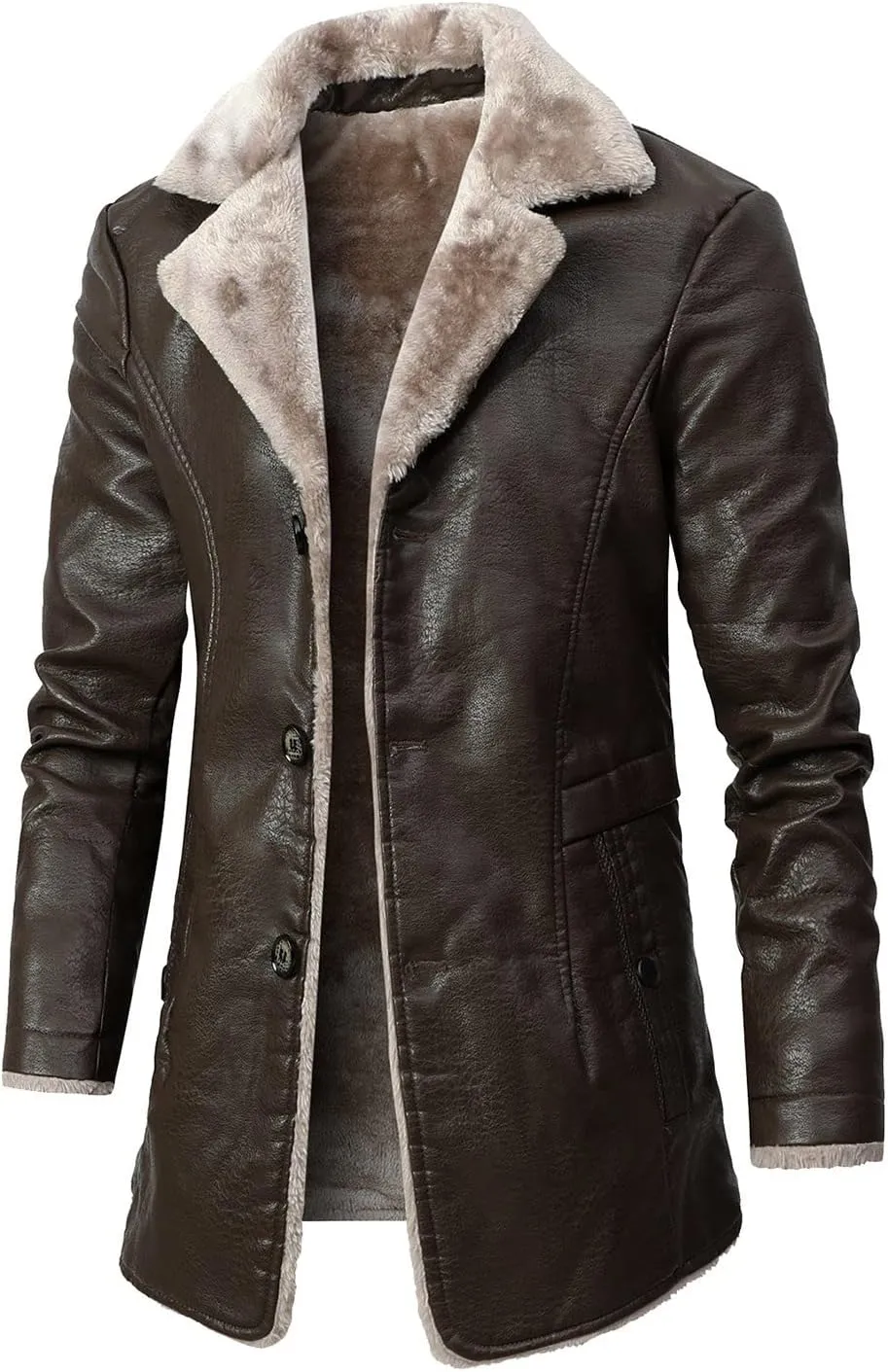 Sherpa Lined Leather Jacket Men Suede Sherpa Shearling Faux Fur Plush Collar Leather Coat Sheepskin Coat Winter Jackets